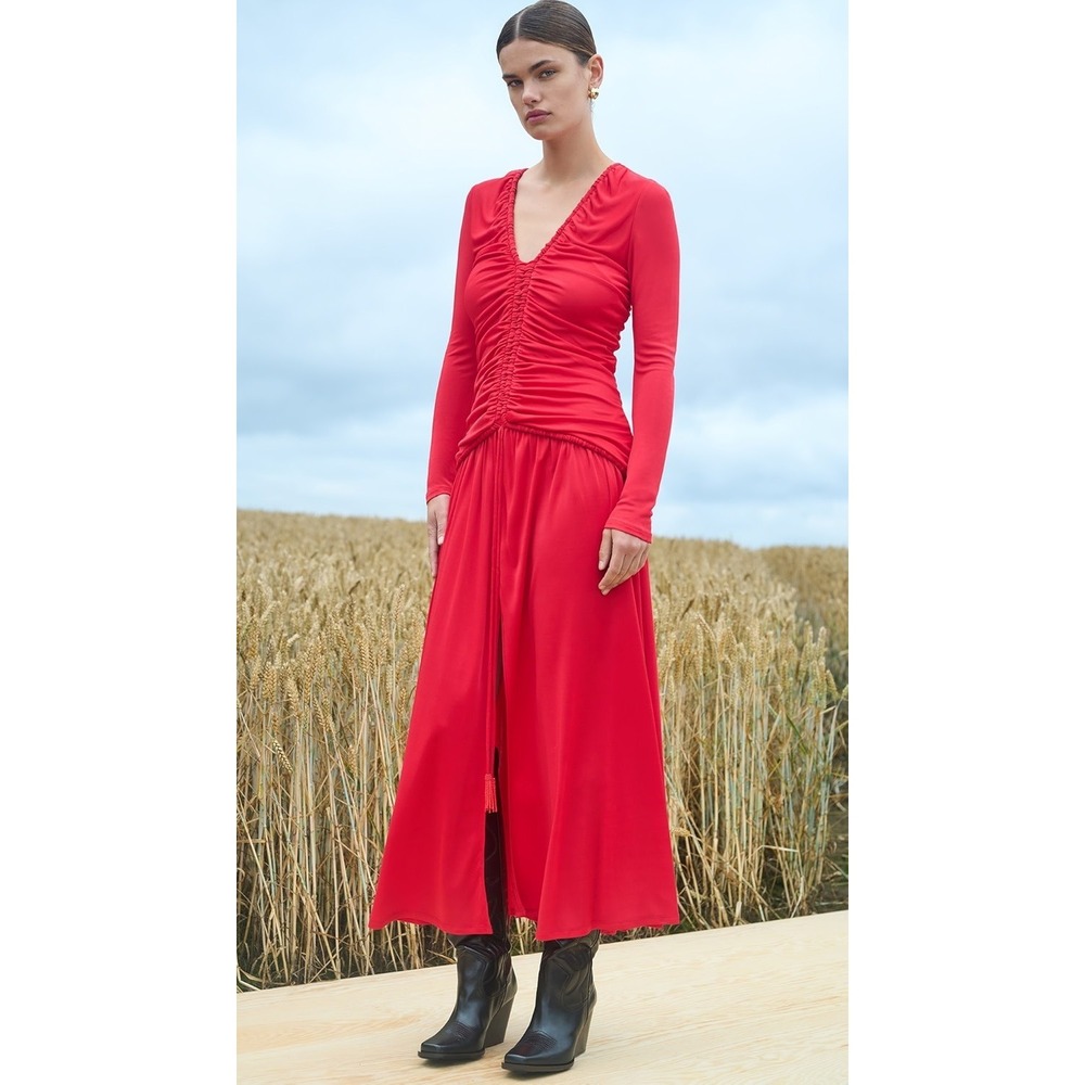 Farm Rio Dress V Neck Ruched Maxi - Picture 2 of 15